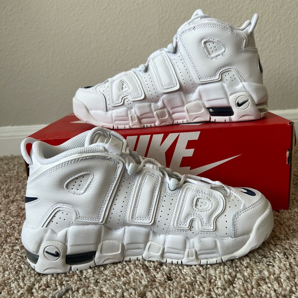 Nike Air More Uptempo White Midnight Navy Grade School GS - Picture 2 of 12